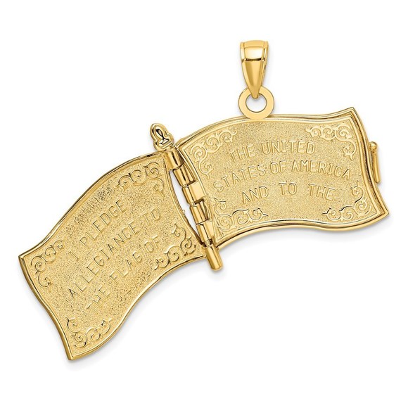 14k Yellow Gold w/ Enamel 3-D Pledge Of Allegiance Flag Book Charm Pendant - Picture 5 of 9